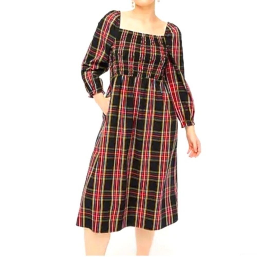 J. Crew Factory Small Cotton Poplin Smocked Midi Dress